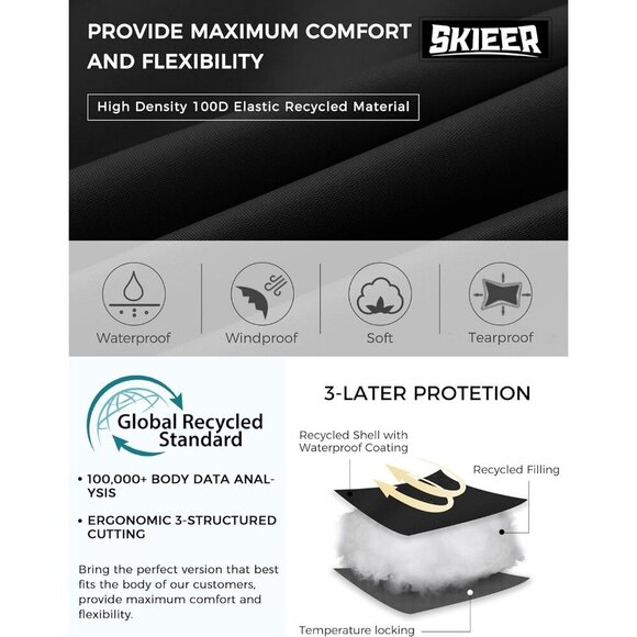 Women's Puffer Ski Hooded Jacket Black Faux Fur Winter Warm Waterproof Coat - Picture 4 of 6